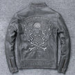 shipping.Man cool Free motor cowhide Jacket,men's genuine Leather slim biker coat.cool punk skull jackets,vintage leather jacket