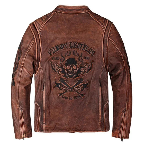 shipping.Man cool Free motor cowhide Jacket,men's genuine Leather slim biker coat.cool punk skull jackets,vintage leather jacket