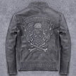 shipping.Man cool Free motor cowhide Jacket,men's genuine Leather slim biker coat.cool punk skull jackets,vintage leather jacket
