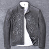 shipping.Man cool Free motor cowhide Jacket,men's genuine Leather slim biker coat.cool punk skull jackets,vintage leather jacket