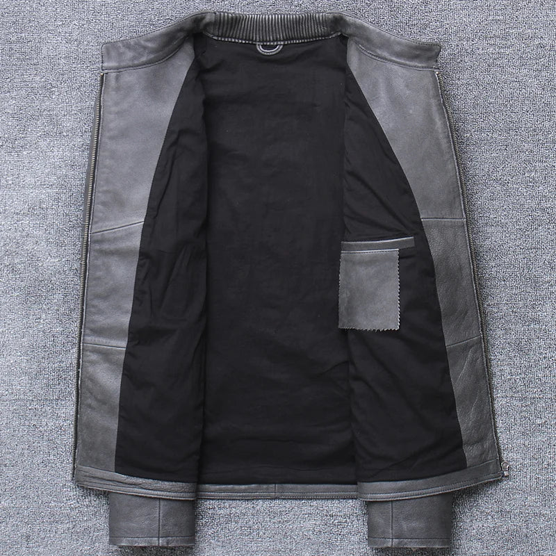 shipping.Man cool Free motor cowhide Jacket,men's genuine Leather slim biker coat.cool punk skull jackets,vintage leather jacket