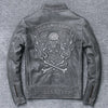 shipping.Man cool Free motor cowhide Jacket,men's genuine Leather slim biker coat.cool punk skull jackets,vintage leather jacket